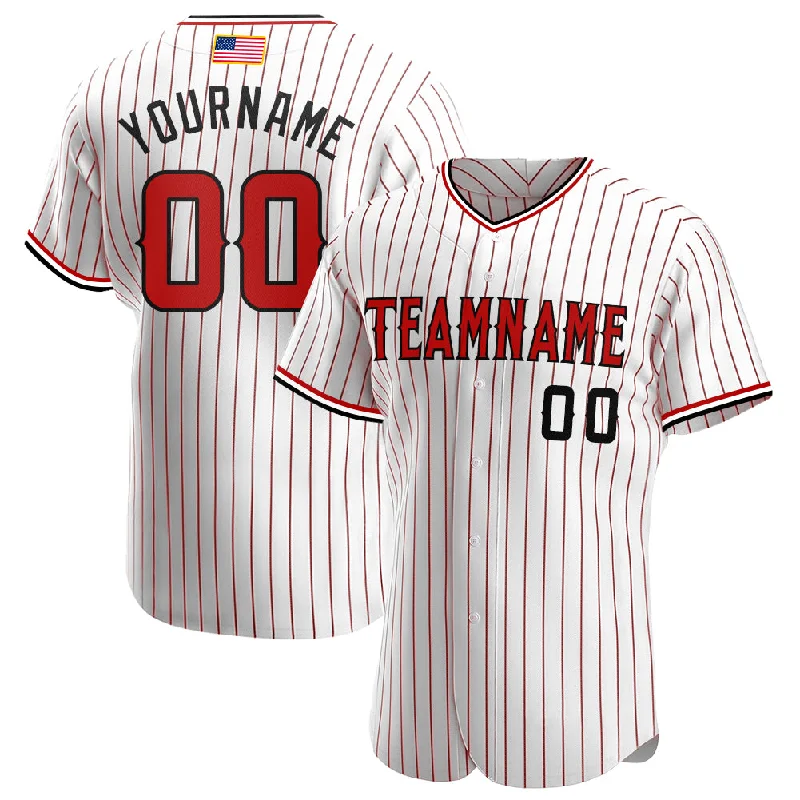 Custom White Red Pinstripe Red-Black Authentic American Flag Fashion Baseball Jersey