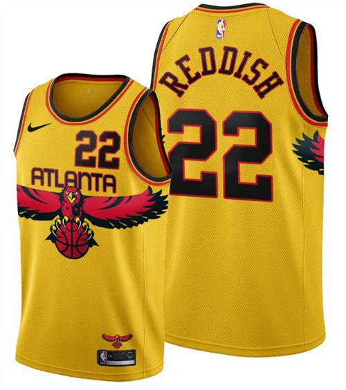 Men's Atlanta Hawks #22 Cam Reddish 2021/22 Yellow City Edition Stitched Basketball Jersey