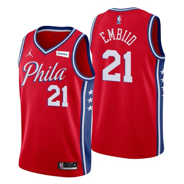 Men's Philadelphia 76ers Red #21 Joel Embiid Statement Edition Stitched Swingman Basketball Jersey