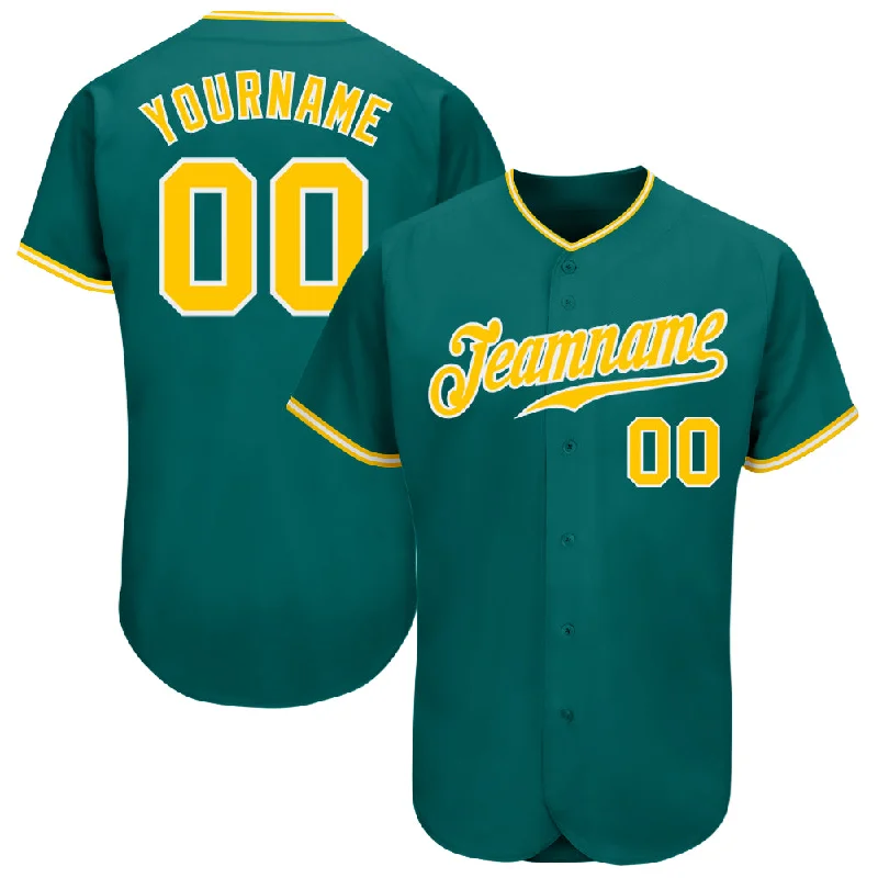 Custom Teal Gold-White Authentic Baseball Jersey