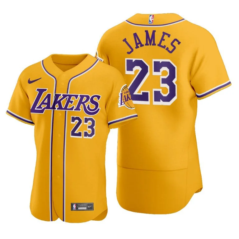 Men's Los Angeles Lakers #23 LeBron James Gold 2020 X Crossover Edition Stitched Basketball Jersey