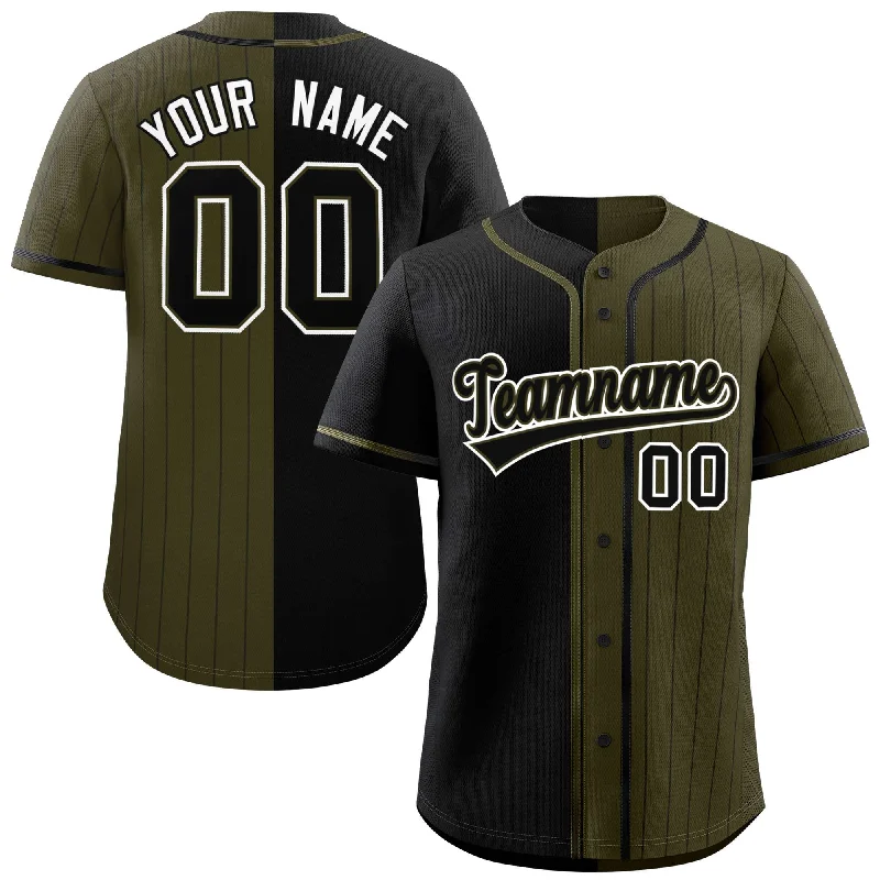 Custom Black Olive Stripe-Solid Combo Fashion Authentic Baseball Jersey