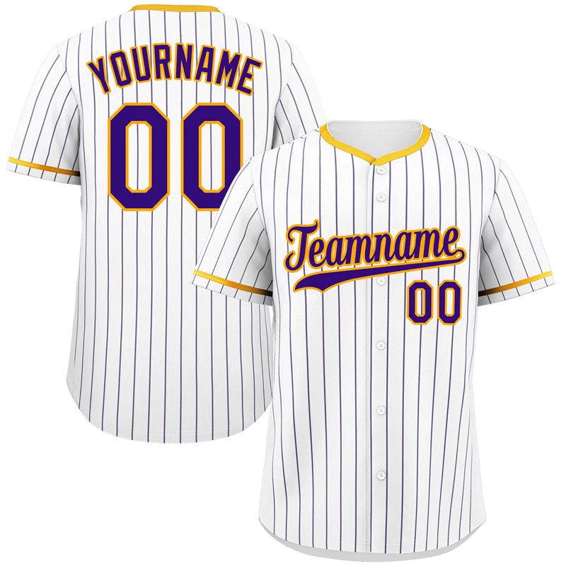 Custom White Purple-Gold Hook Stripe Fashion Authentic Baseball Jersey