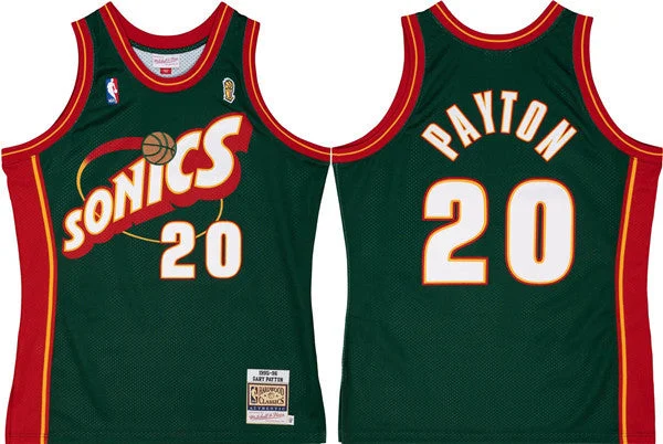 Men's Oklahoma City Thunder #20 Gary Payton Green 1995-96 Throwback SuperSonics Stitched Basketball Jersey