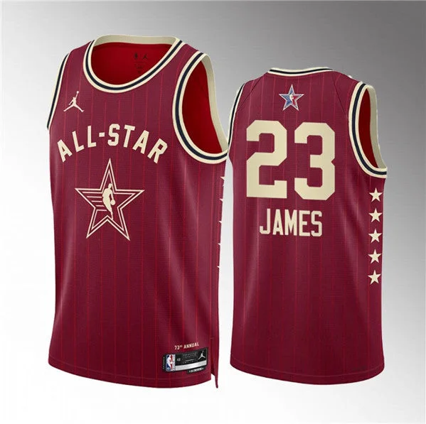 Men's 2024 All-Star #23 LeBron James Crimson Stitched Basketball Basketball Jersey