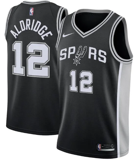 Men's San Antonio Spurs Black #12 Lamarcus Aldridge Icon Edition Swingman Stitched Basketball Jersey