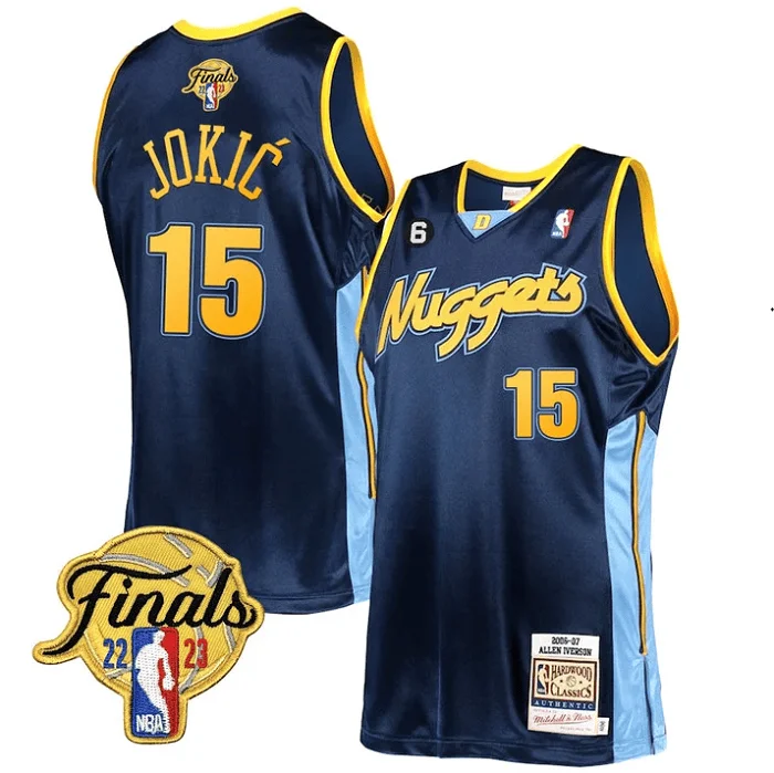 Men's Denver Nuggets #15 Nikola Jokic Navy 2023 Finals With NO.6 Patch Stitched Basketball Basketball Jersey