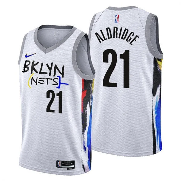 Men's Brooklyn Nets #21 LaMarcus Aldridge 2022/23 White City Edition Stitched Basketball Basketball Jersey