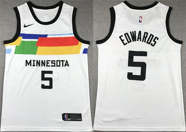 Men's Minnesota Timberwolves #5 Anthony Edwards White City Edition Stitched Basketball Jersey