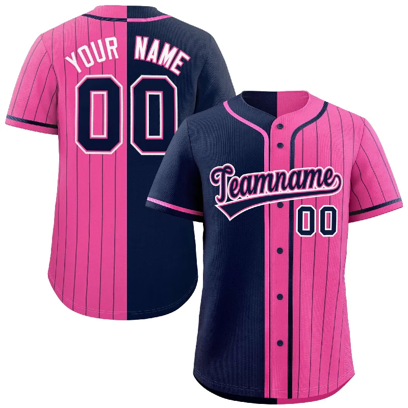 Custom Navy Pink Stripe-Solid Combo Fashion Authentic Baseball Jersey