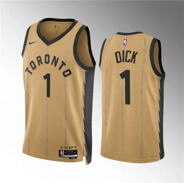 Men's Toronto Raptors #1 Gradey Dick Gold 2023/24 City Edition Stitched Basketball Basketball Jersey