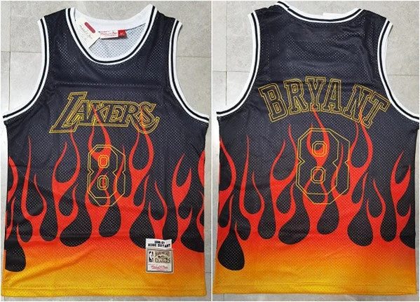 Men's Los Angeles Lakers #8 Kobe Bryant Black Mitchell & Ness 1996-97 Hardwood Classics Swingman Flames Stitched Basketball Jersey