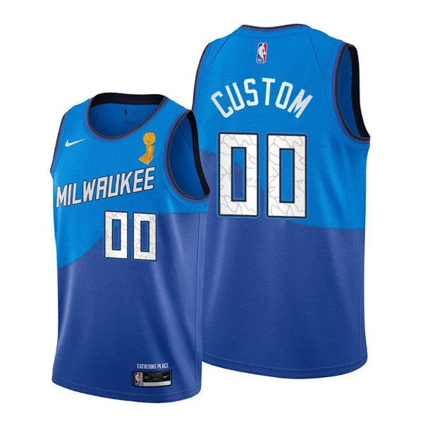 Men's Milwaukee Bucks Active Player Custom 2021 Blue Finals Champions City Edition Stitched Basketball Basketball Jersey