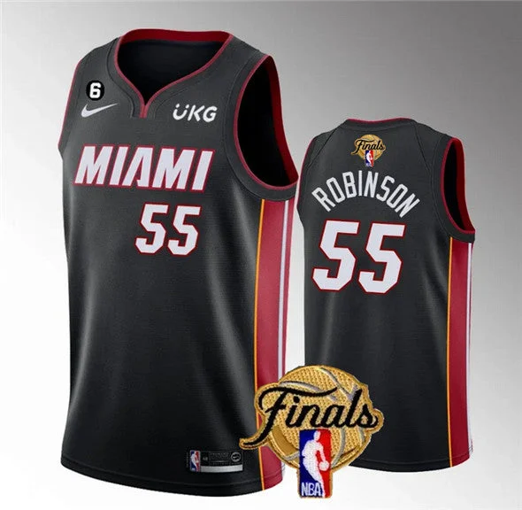 Men's Miami Heat #55 Duncan Robinson Black 2023 Finals Icon Edition With NO.6 Patch Stitched Basketball Basketball Jersey