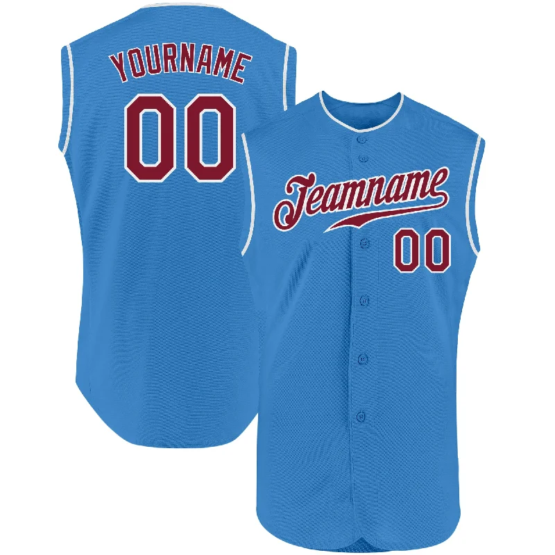 Custom Powder Blue Crimson-White Authentic Sleeveless Baseball Jersey