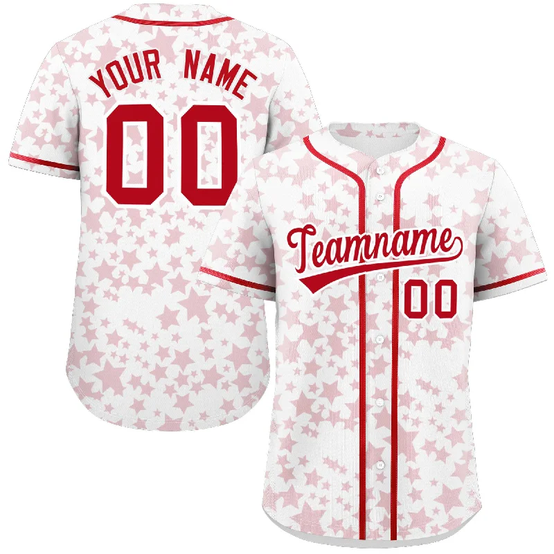 Custom White Red Personalized Star Graffiti Pattern Authentic Baseball Jersey