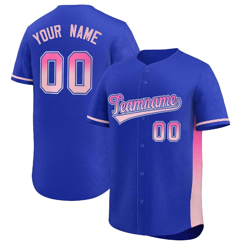 Custom Royal Pink-Lt Pink Personalized Gradient Font And Side Design Authentic Baseball Jersey