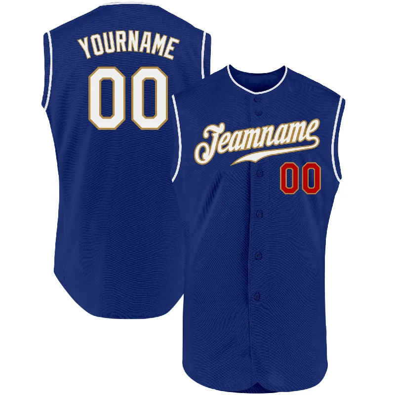 Custom Royal White-Red Authentic Sleeveless Baseball Jersey