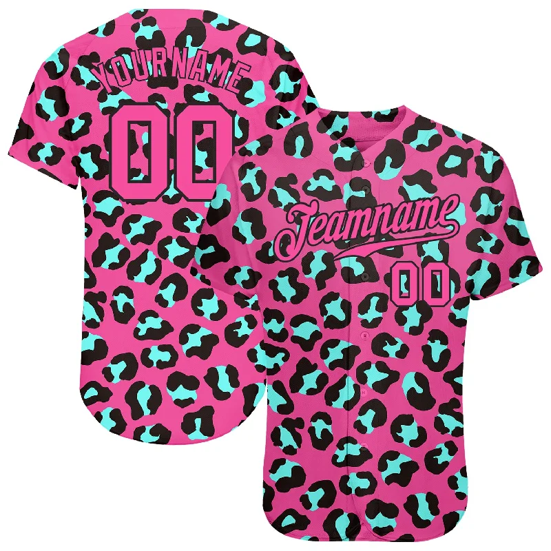 Custom Pink Pink-Black 3D Pattern Design Leopard Authentic Baseball Jersey