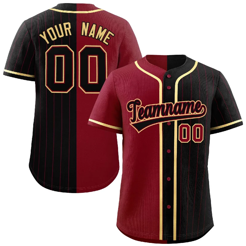 Custom Crimson Black Stripe-Solid Combo Fashion Authentic Baseball Jersey