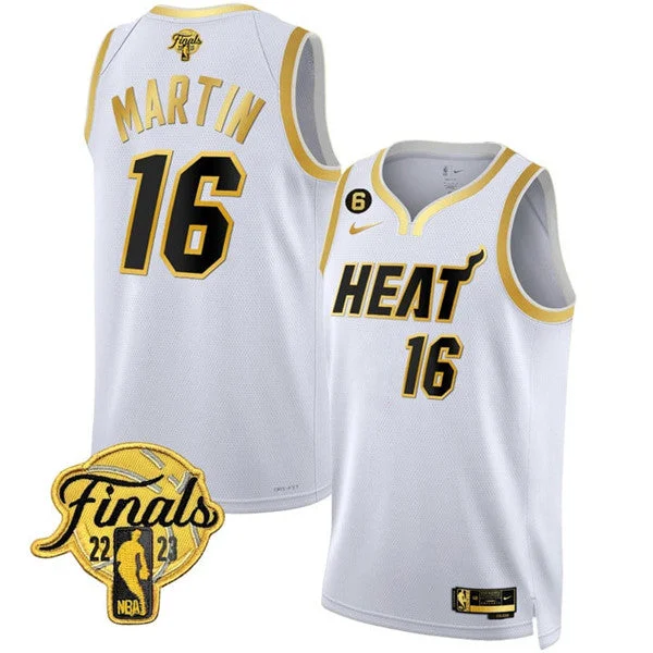 Men's Miami Heat #16 Caleb Martin White 2023 Finals Stitched Basketball Basketball Jersey