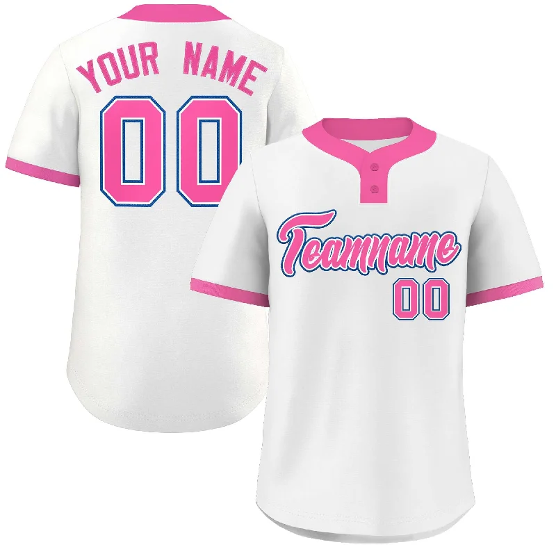 Custom White Pink-Royal Classic Style Authentic Two-Button Baseball Jersey