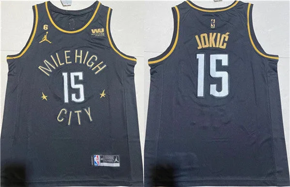 Men's Denver Nuggets #15 Nikola Jokic Black With NO.6 Patch Stitched Basketball Jersey