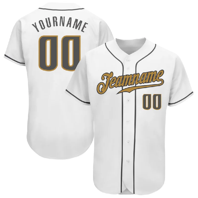 Custom White Steel Gray-Old Gold Authentic Baseball Jersey