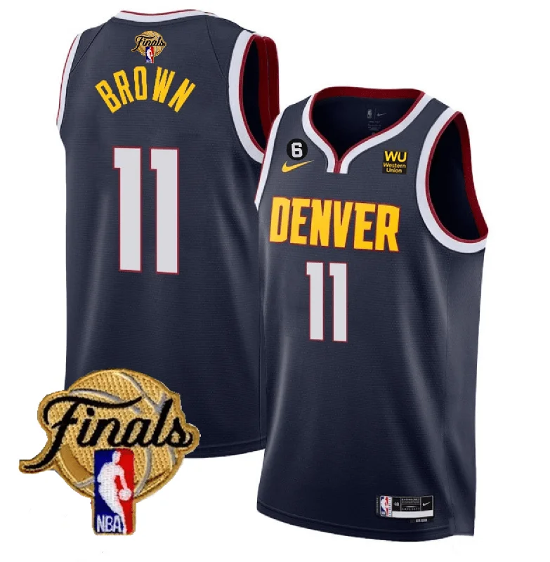 Men's Denver Nuggets #11 Bruce Brown Navy 2023 Finals Icon Edition With NO.6 Patch Stitched Basketball Basketball Jersey