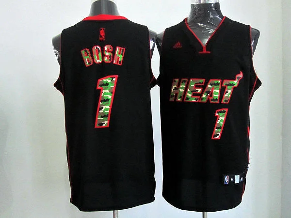 Heats 1 Bosh Black Camo number Basketball Jerseys