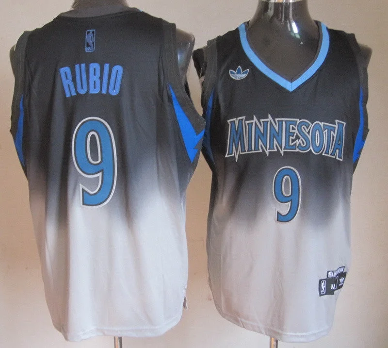 Timberwolves 9 Rubio Black&White Basketball Jerseys