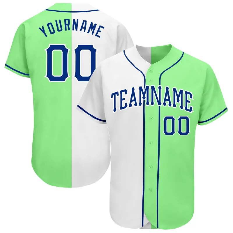 Custom Pea Green Royal-White Authentic Split Fashion Baseball Jersey