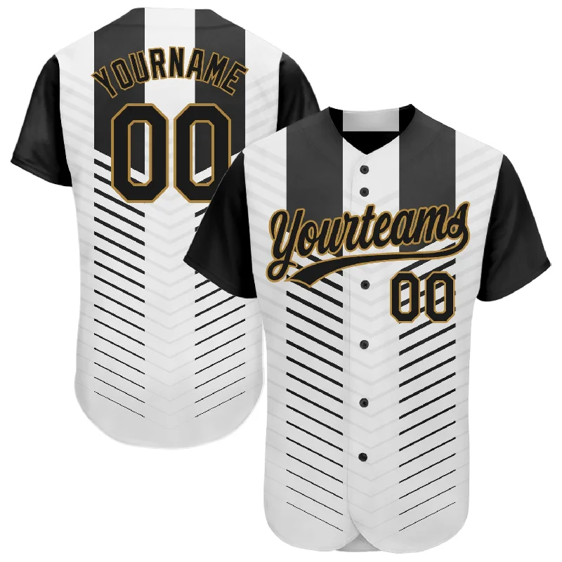 Custom White Black-Old Gold 3D Pattern Design Authentic Baseball Jersey