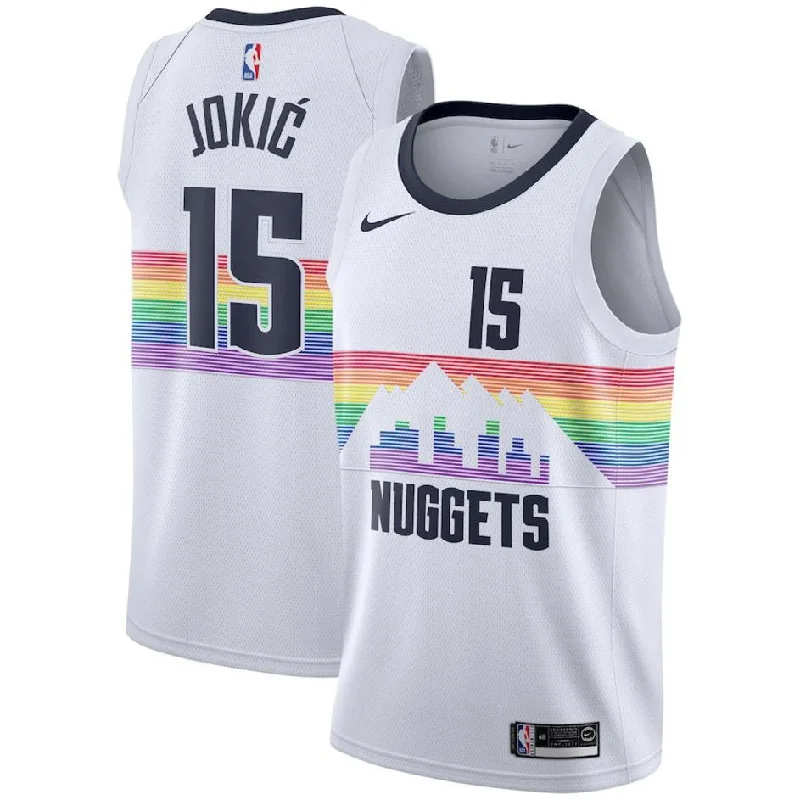 Men's Denver Nuggets White #15 Nikola Jokic Icon Edition Stitched Basketball Jersey