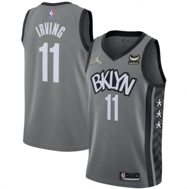 Men's Brooklyn Nets #11 Kyrie Irving 75th Anniversary With Webull Patch Grey Stitched Basketball Jersey