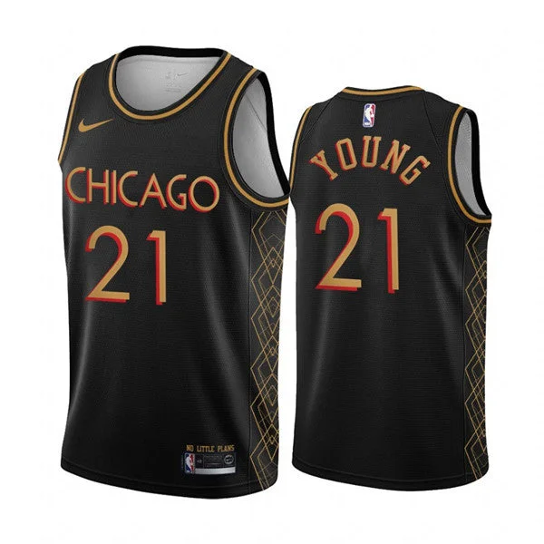 Men's Chicago Bulls #21 Thaddeus Young Black Motor City Edition 2020-21 No Little Plans Stitched Basketball Jersey