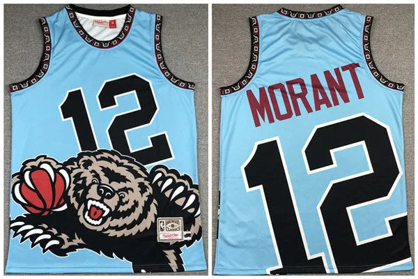 Men's Memphis Grizzlies #12 Ja Morant Light Blue Big Face Stitched Basketball Jersey