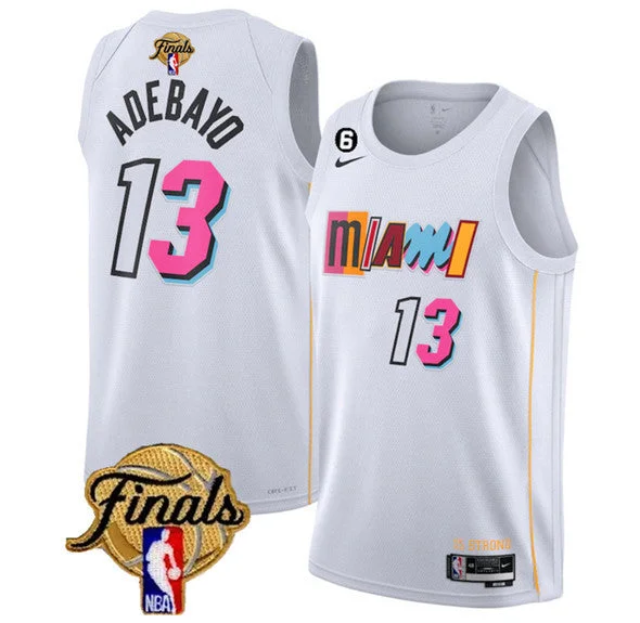 Men's Miami Heat #13 Bam Adebayo White 2023 Finals City Edition With NO.6 Patch Stitched Basketball Basketball Jersey