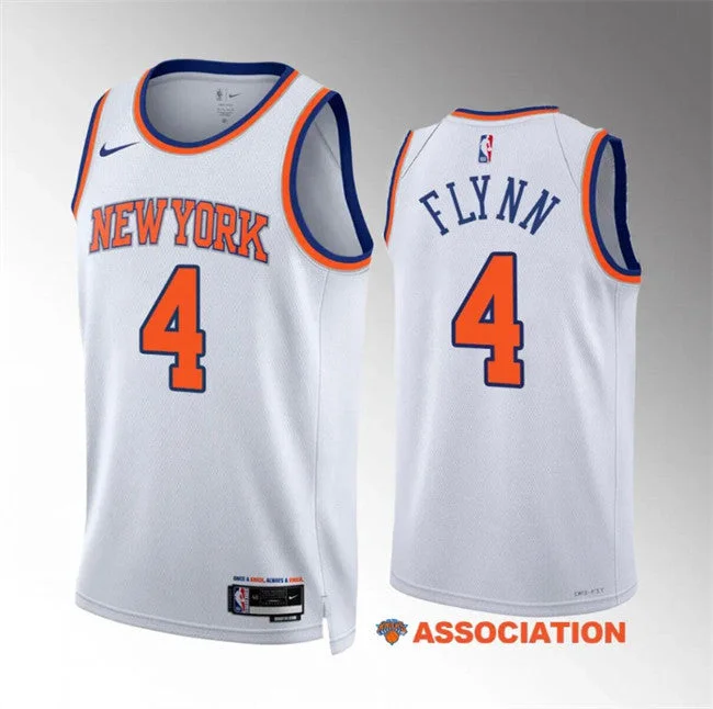 Men's New Yok Knicks #4 Malachi Flynn White Association Edition Stitched Basketball Basketball Jersey