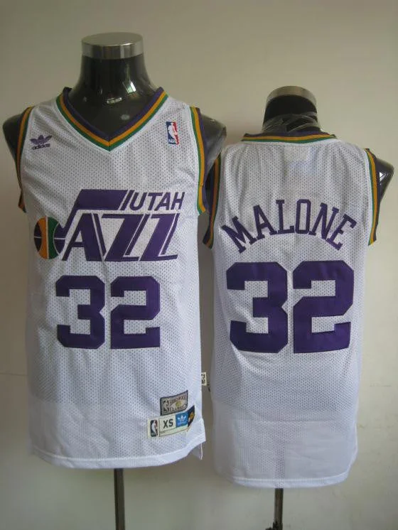 Jazz 32 Karl Malone M&N White Throwback Basketball Jerseys