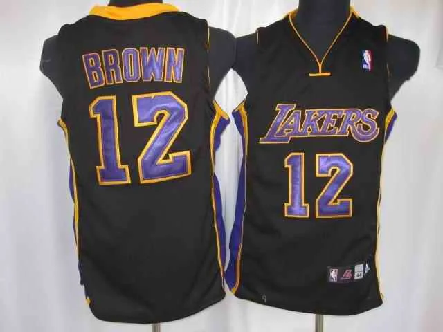 Lakers 12 Brown Black With Purple Throwback Basketball Jerseys