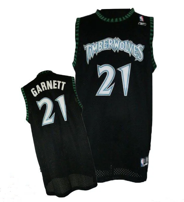 Timberwolves 21 Retro Garnett Black Basketball Jerseys