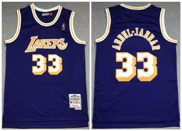 Men's Los Angeles Lakers #33 Kareem Abdul-Jabbar Purple 1994-95 Throwback Stitched Basketball Jersey