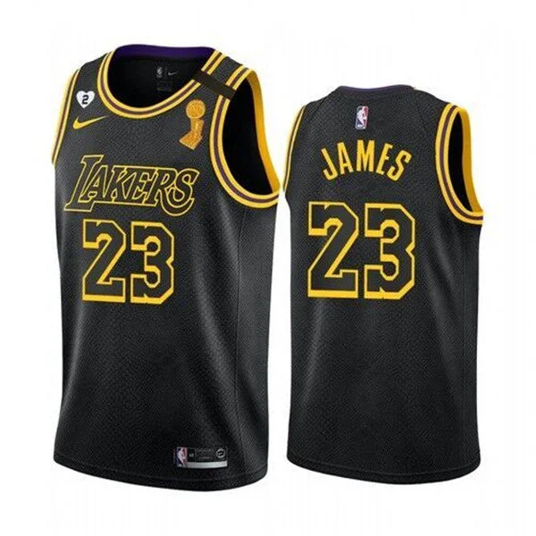 Men's Los Angeles Lakers #23 LeBron James 2020 Black Finals Champions With Gigi Patch Mamba Stitched Basketball Jersey