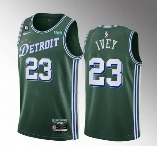 Men's Detroit Pistons #23 Jaden Ivey Green 2022/23 City Edition With NO.6 Patch Stitched Basketball Jersey