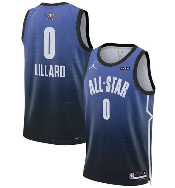 Men's 2023 All-Star #0 Damian Lillard Blue Game Swingman Stitched Basketball Basketball Jersey