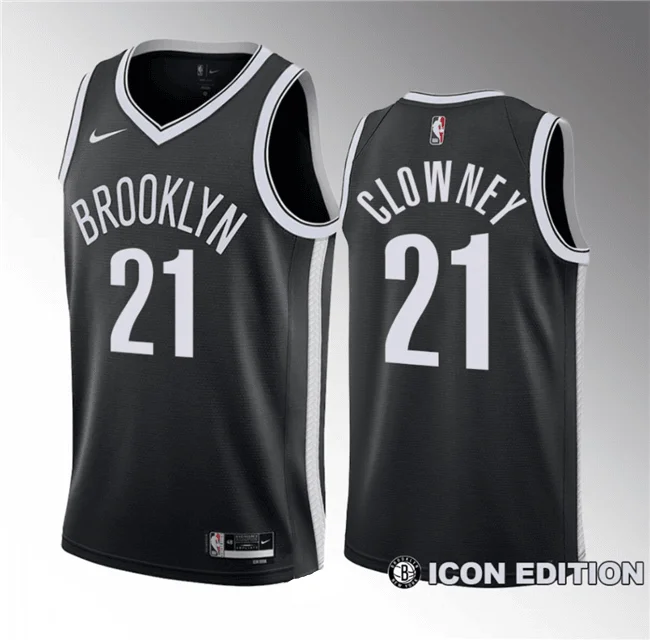 Men's Brooklyn Nets #21 Noah Clowney Black 2023 Draft Icon Edition Stitched Basketball Basketball Jersey