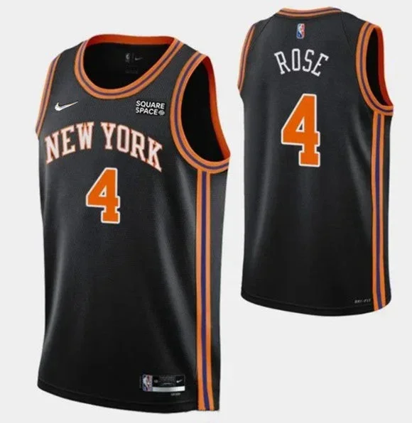 Men's New York Knicks #4 Derick Rose Black 75th Anniversary Stitched Basketball Basketball Jersey