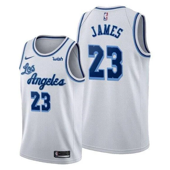 Men's Los Angeles Lakers #23 LeBron James White Classic Edition Swingman Stitched Basketball Jersey