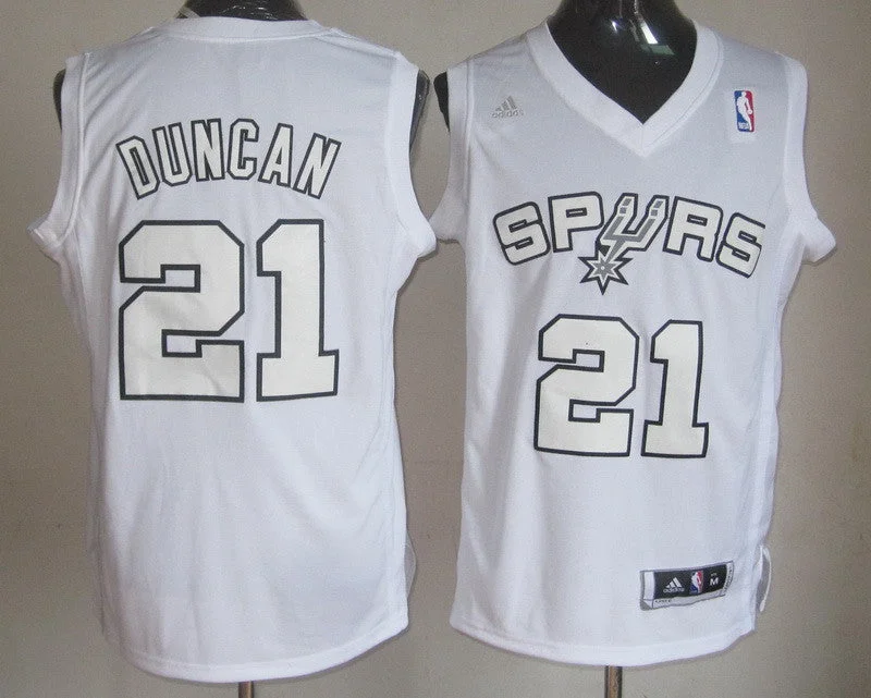 Spurs 21 Duncan All white Basketball Jerseys